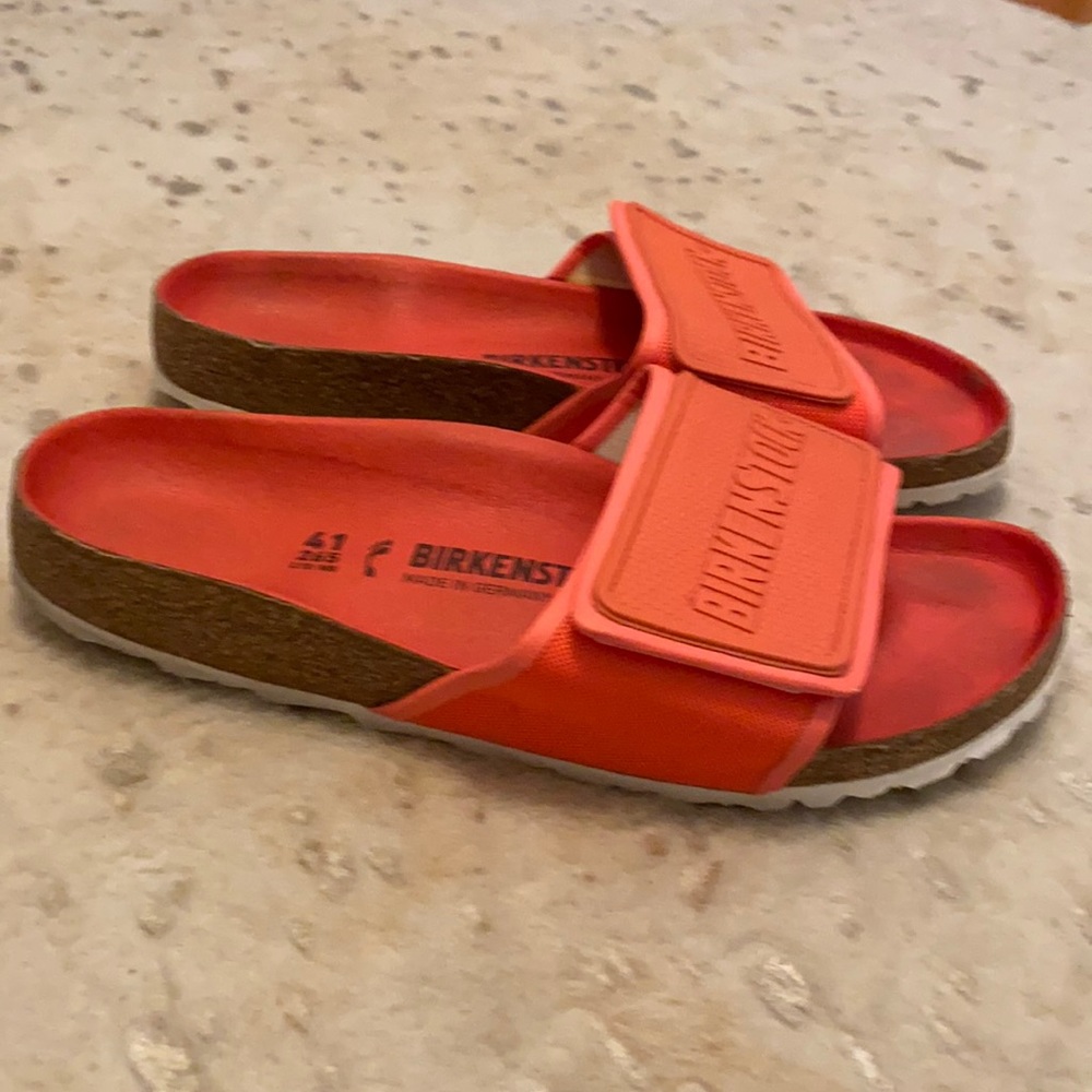 BIRKENSTOCK velcro orange slides